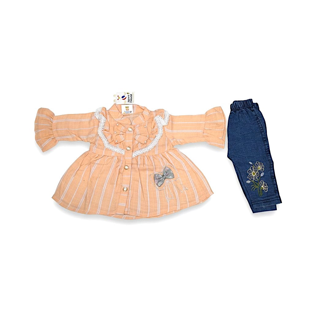 Striped Dress and Embroidered Pants Set