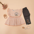 Girls Stripe Embroidered Top & Pants Set
