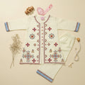 Girls Cross Stitch Embroidered Kurta Trouser Set | White & Lilac