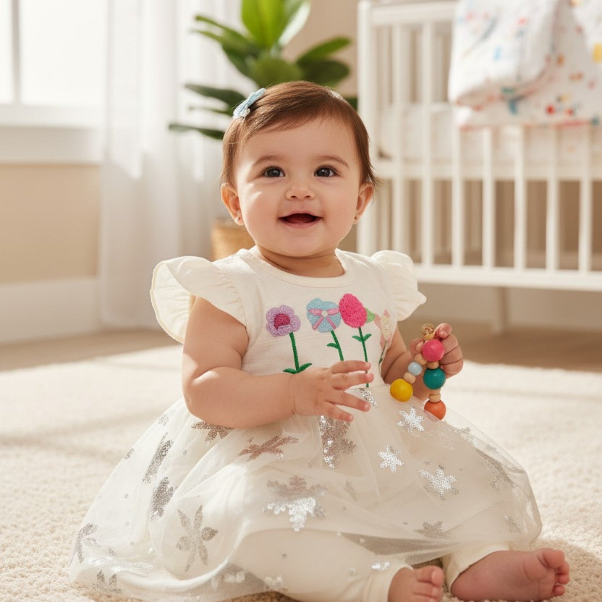 Embroidered frock with Tulle Dress & Leggings Set | Size 0 (Newborn)