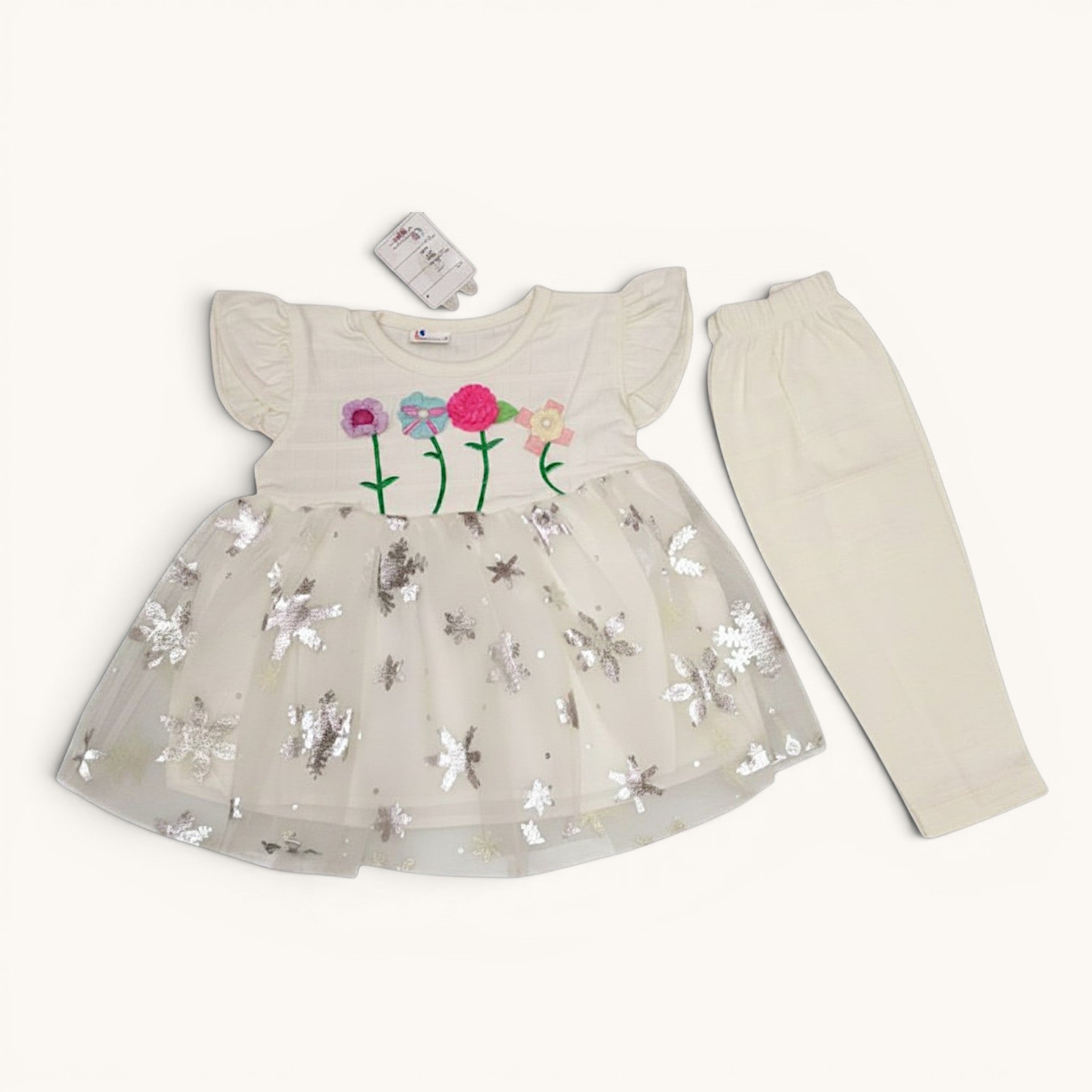 Embroidered frock with Tulle Dress & Leggings Set | Size 0 (Newborn)
