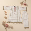 Girls Embroidered Kurta Palazzo Set | White with Gold & Pink