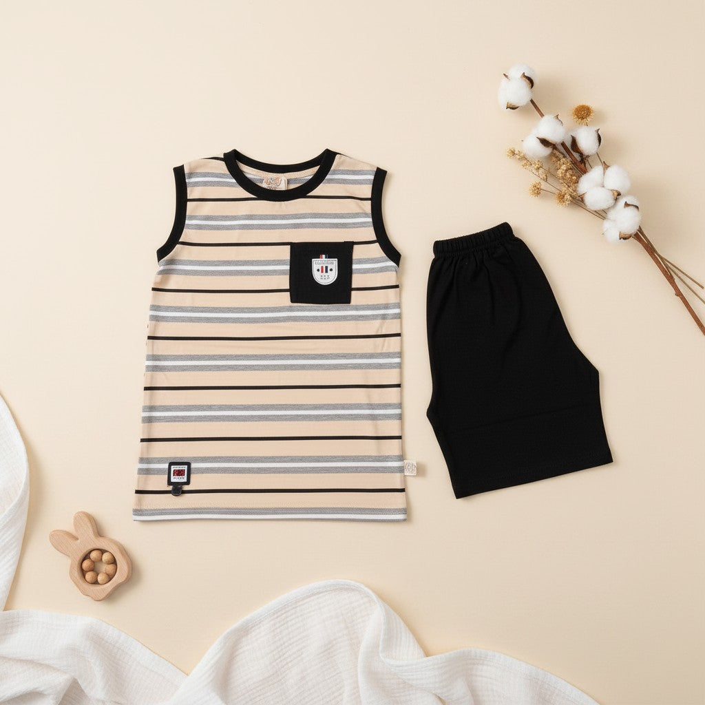 Boys Striped Sleeveless Tee & Shorts Set