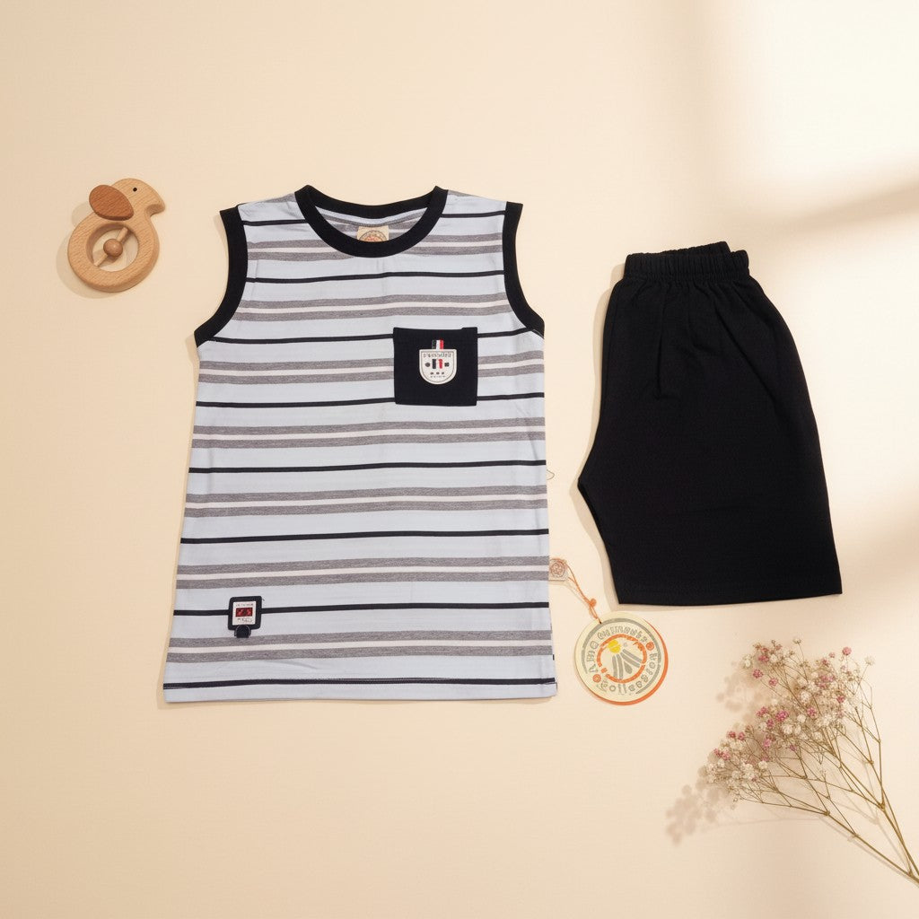 Boys Striped Sleeveless Tee & Shorts Set