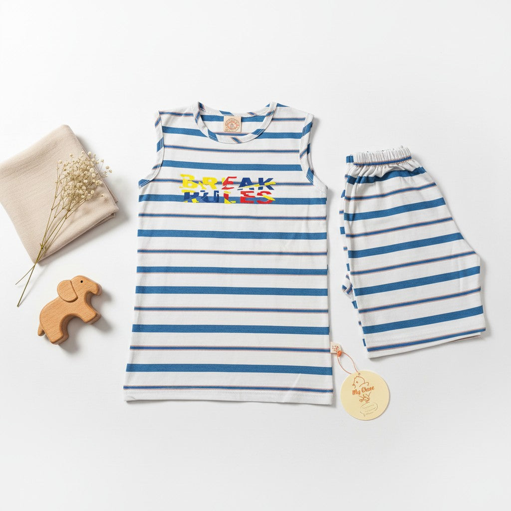 Boys Break Rules Striped Sleeveless Tee & Shorts Set