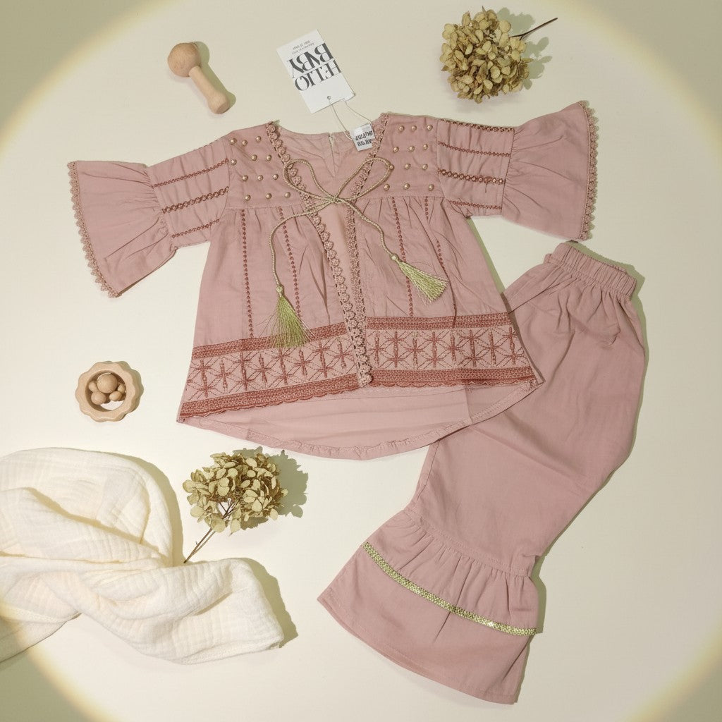 Pearl Embroidered Kurti & Bell Pants Set