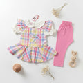 Girls Pastel Check Peplum Top & Leggings Set