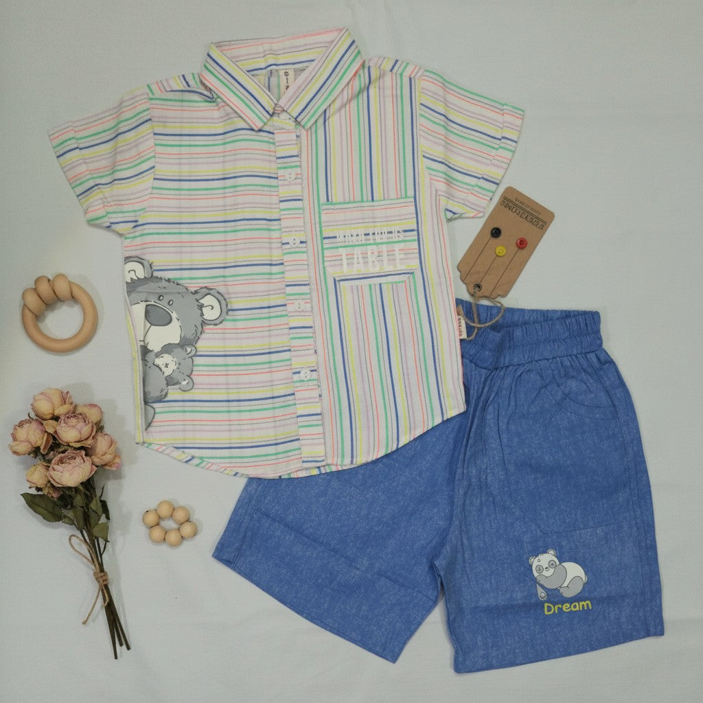Dream Koala Striped Shirt & Shorts Set