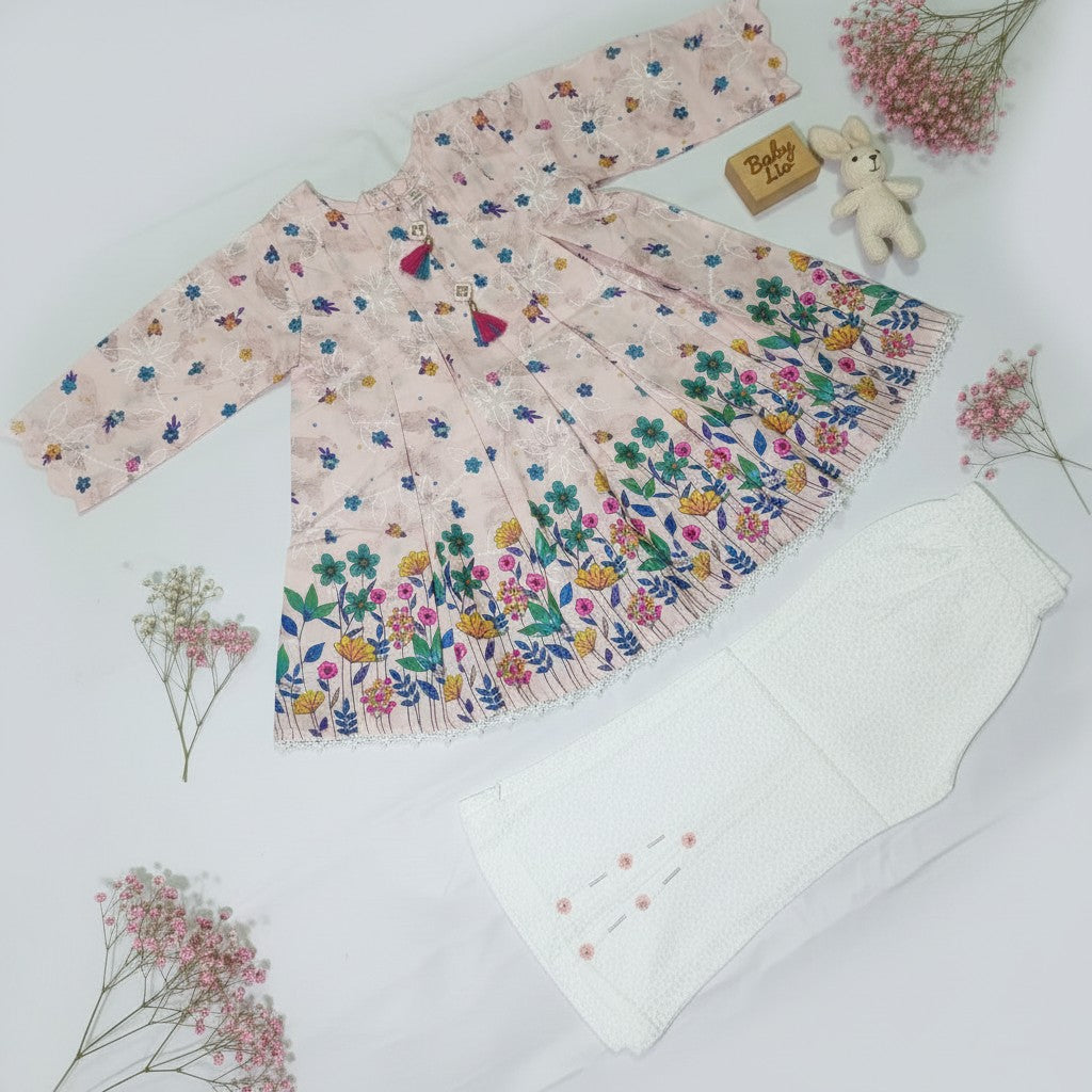 Girls Floral Frock with White Palazzo Pants