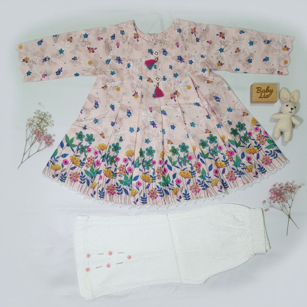 Girls Floral Frock with White Palazzo Pants