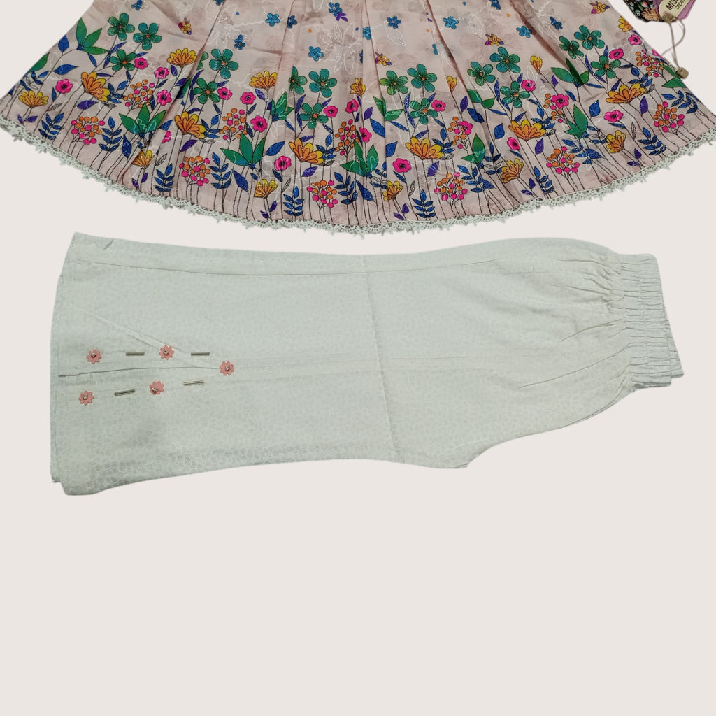 Girls Floral Frock with White Palazzo Pants