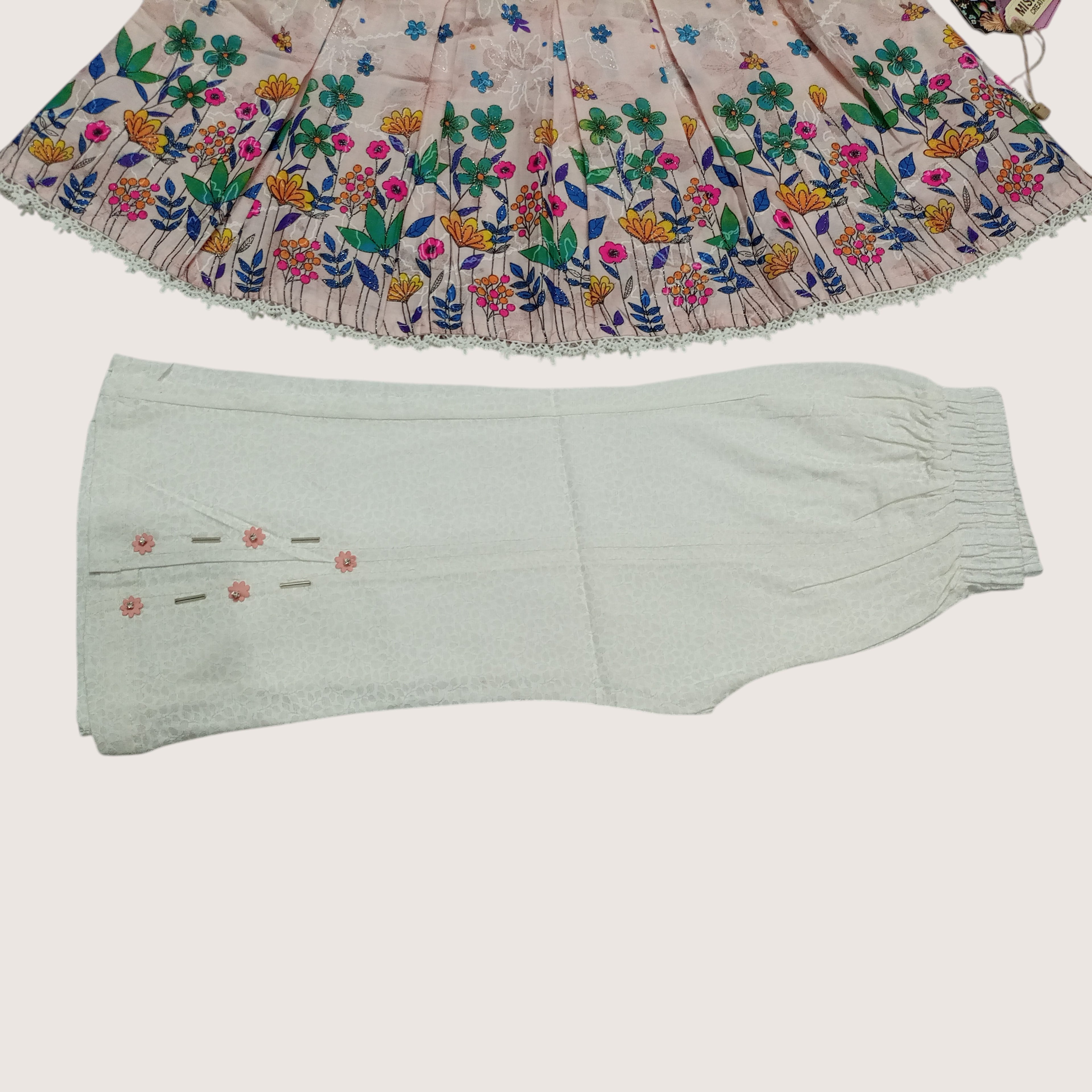 Girls Floral Frock with White Palazzo Pants