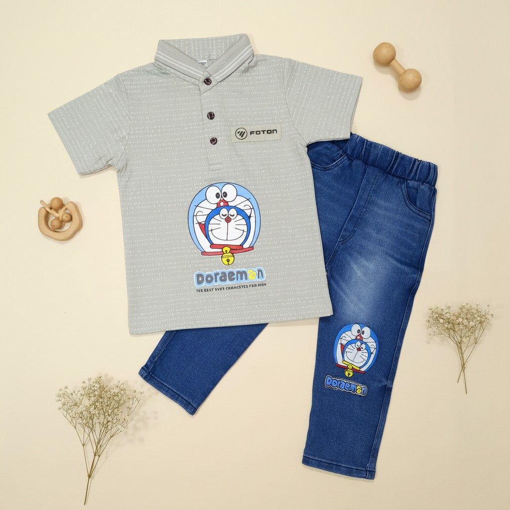 Doraemon Polo Shirt & Denim Jeans Set