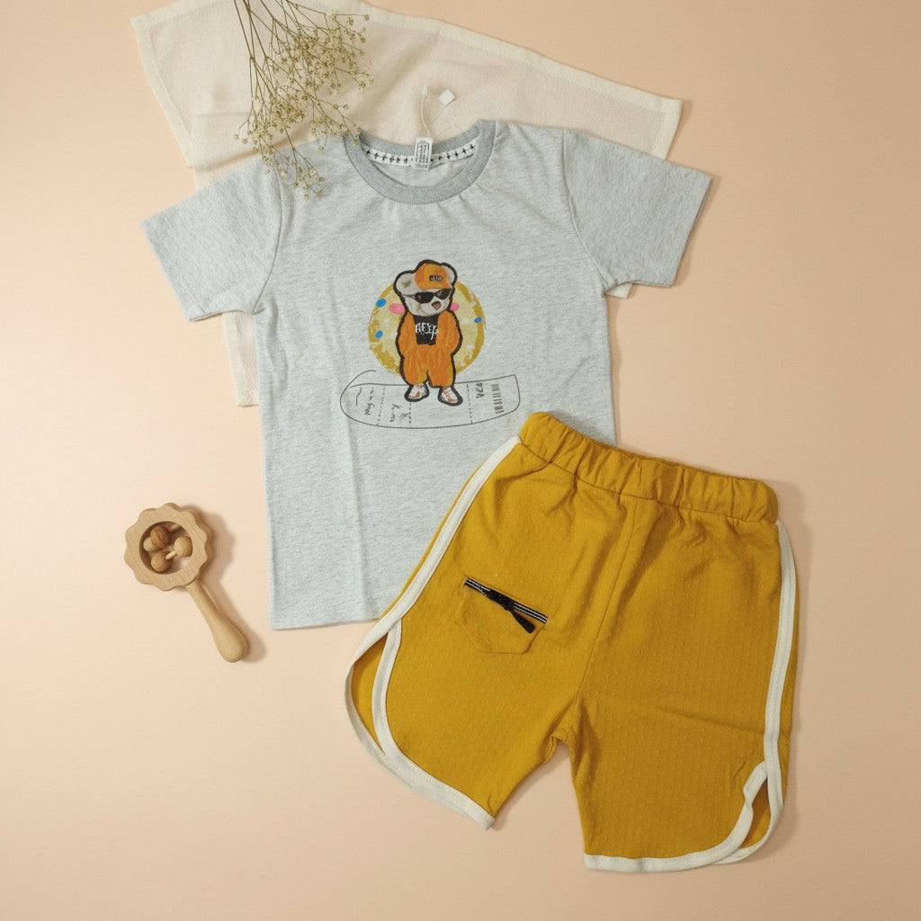 Skater Bear Graphic Tee & Sports Shorts Set