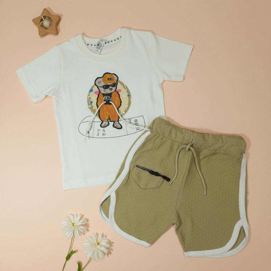 Skater Bear Graphic Tee & Sports Shorts Set