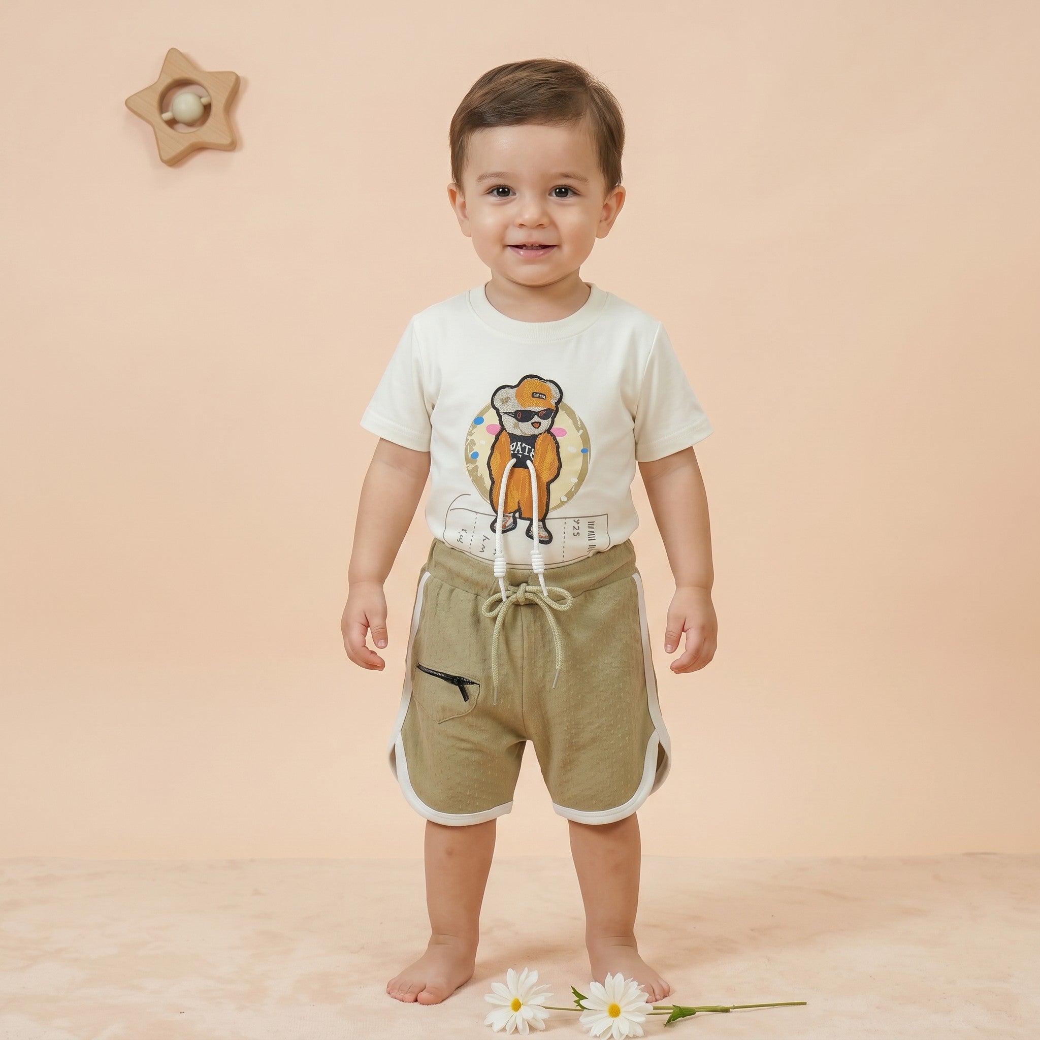 Skater Bear Graphic Tee & Sports Shorts Set