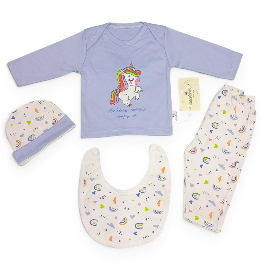 Baby Unicorn 4-Piece Gift Set – Rainbow & Hearts Infant Outfit