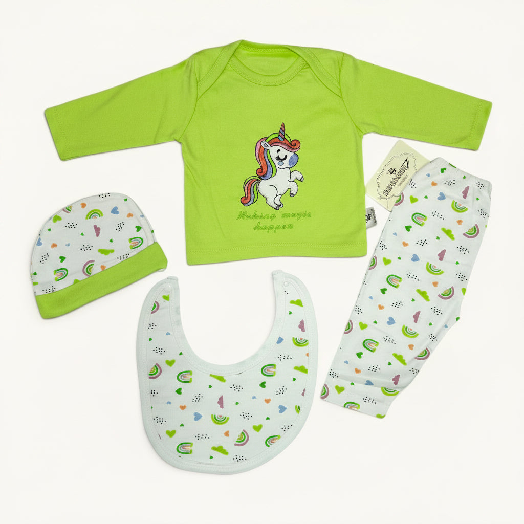Baby Unicorn 4-Piece Gift Set – Rainbow & Hearts Infant Outfit