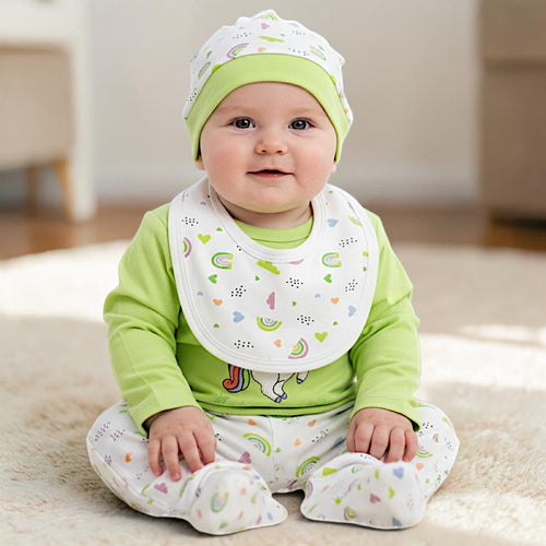 Baby Unicorn 4-Piece Gift Set – Rainbow & Hearts Infant Outfit