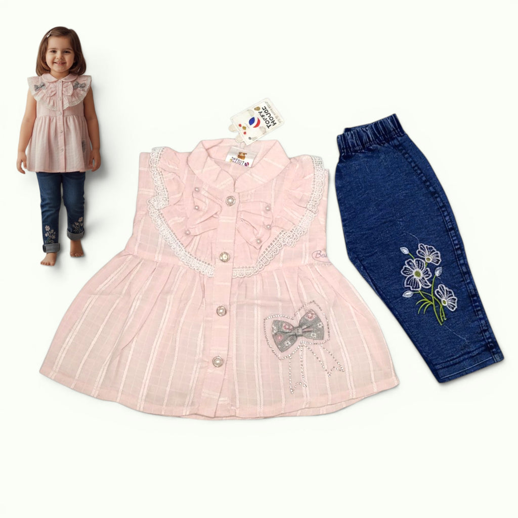 Striped Dress and Embroidered Pants Set