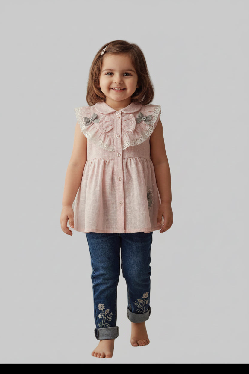 Striped Dress and Embroidered Pants Set